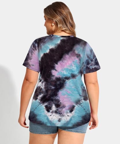 Image of CARCOS Plus Size Tops for Women Short Sleeve Shirts Basic Tee Solid Color Blouse V Neck Tunic Loose Fit Tshirts Summer XL-5XL