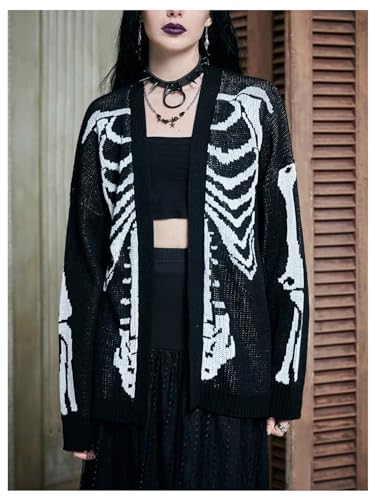 Floerns Women's Grunge Skeleton Cardigan Sweater Long Sleeve Open Front Knitted Coat4