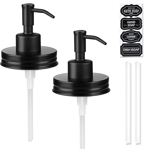 Image of Amolliar Mason Jar Liquid Soap Dispenser Pump, Rust Proof Stainless Steel Lid, Cute Farmhouse Decor for Kitchen, Bathroom, Refill Liquid Soap Pump for Hand Soap, Dish Soap, Lotion Soap, Black 2 Pack