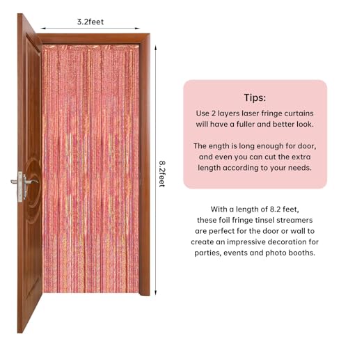 Image of 2 Pack 3.3 x 8.2 ft Tinsel Foil Fringe Backdrop Curtain, Upgraded Rose Gold Glitter Metallic Streamers, Party Photo Curtains Backdrop for Birthday Wedding Bride Prom Bachelorette Party Decor
