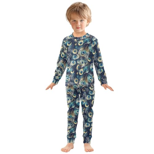 ALAZA Blue Peacock Feather Colorful 2 Piece Pajama Set Long Sleeve Top and Pants Sleepwear Unisex3