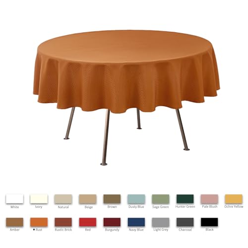 Image of maxmill Round Tablecloth Weaved Pattern Spill-Proof Wrinkle Free Soft Jacquard Table Cloth for Circular Table Cover, for Dining Room Fall Harvest Thanksgiving Parties Holiday Dinner, 90 Inch, Rust