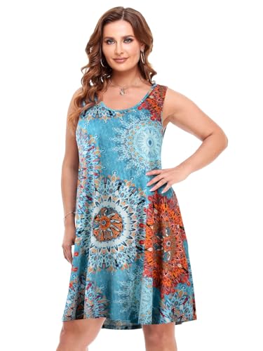 Image of BELAROI Women Plus Size Sundress Summer Casual Sleeveless Tshirt Dress Tie Dye Swing Tank Dresses with Pockets Beach Cover up