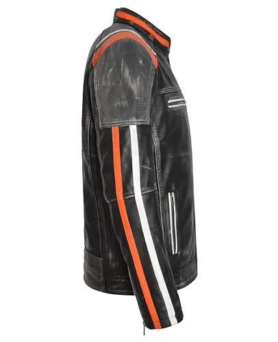 Men's Café Racer Biker Vintage Motorcycle Distressed Retro Real Leather Jacket 40594