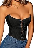 Remidoo Corset Tops for Women Strapless Lace Up Overbust Corset Bustier Sexy Night Out Crop Tank Top Black X-Large