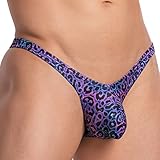 Mens Sexy Stylish Thong Purple Leopard Bikini Hot G-String Low Rise Party Jockstrap Underwear