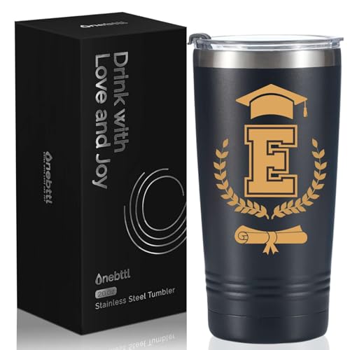 Onebttl Graduation Gifts 2026 - Graduation Stainless Steel Tumbler with Initial, Funny Initial Tumbler as Graduation Party Supplies, Graduation Decorations, Back to School for Her and Him - E