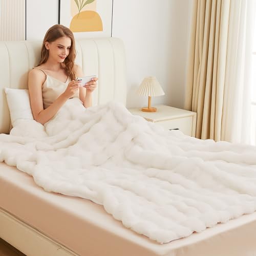 Light Beige Faux Fuzzy Fur Blanket Queen Size 90x90 Ultra Soft Thick Fluffy Blanket Queen for Bed Couch Cozy Furry Home Decor 1000 GSM