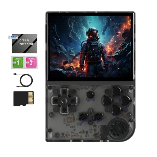 RG35XX 2024 Retro Gaming Consoles with 64GB Card rg35xx Handheld Game Console 3.5 inch IPS Screen Linux System Classic Emulator Hand Held Gaming Console Support HD TV Output Black