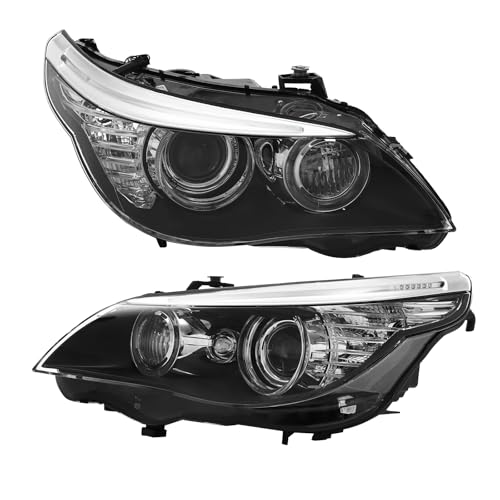 Front HID Headlights Assembly Left+Right Side for 2008-2010 BMW E61 528i 535i 550i D1S w/HID DRL Projector Driver & Passenger Head Lights Direct Replacement Headlamps Assy Set (Two Packages)