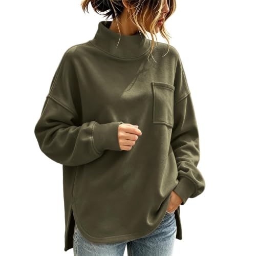 Women’s Mock Neck Sweatshirts Oversized Chest Pocket Pullover Tops | Sweatshirts For Women,Loose Fit Cut,Side Slit Hem,Drop Shoulder Sleeve,Long Sleeve Design,Fall Casual Wear,Soft Fleece Lined - image 1