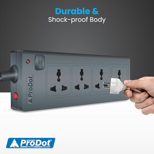 Image of Prodot 4 Universal Sockets Surge Protector with 2.5m Heavy-Duty Copper Cord | Up to 2500W (250V~10A) I 350 Joules Protection I Automatic Overload Protection I Shock-Proof ABS Body I Home & Office Use
