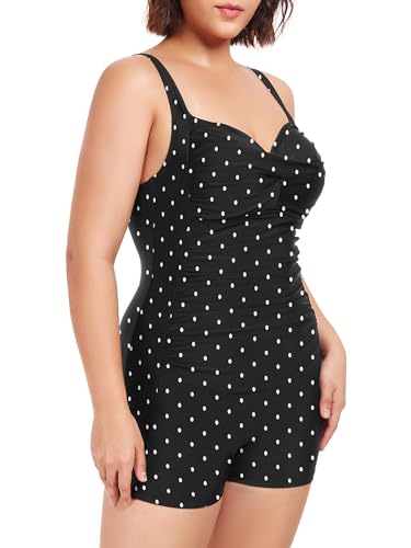 Ocean Blues Women's Plus Size Boyleg One Piece Bathing Suit Tummy Control Retro One Piece Swimsuit2