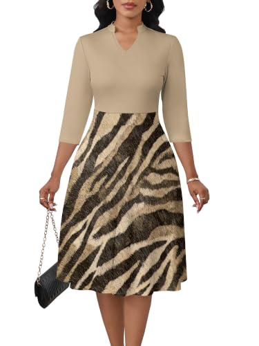 Image of PinkPatty Women's Casual A-line Midi Dresses 3 /4 Sleeve V Neck Fit and Flare Dress with Pockets