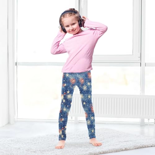 Red Blue Stars Fireworks Girls Leggings Kids Yoga Pants Dance Active Tights 4T4