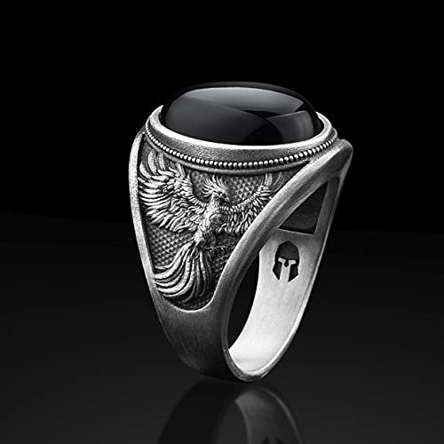 Gemstone Phoenix Silver Ring w Gemstone by BySilverStone | Winged Phoenix Silver Signet Men's Ring Oxidized Silver Black Onyx Signet Man Ring Signet Phoenix Men Ring | Handcrafted 925K Silver