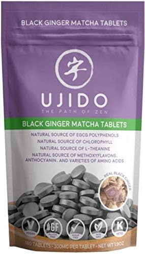 Ujido The Path of Zen Black Ginger Matcha Tablets - Real Black Ginger - Real Matcha - Gluten-Free and Keto Friendly - 180 Tablets