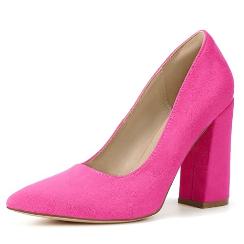 Image of IDIFU IN4 Women's Pumps - Closed Toe Heels with Chunky Block Heels - Thick Pointed Toe Dress Shoes for Women - Wedding, Prom, Bridal, Office, Business - Comfortable, Formal, Fashion, Classic Pumps
