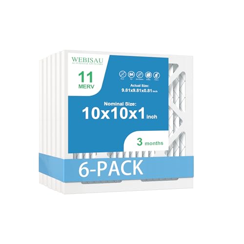 WEBISAU 10x10x1 Air Filter MERV 11 MPR 1000 Furnace Filters Pleated HVAC AC Furnace Air Filters Air Conditioner Filters 6Pack (Actual Size: 9.81x9.81x0.81)