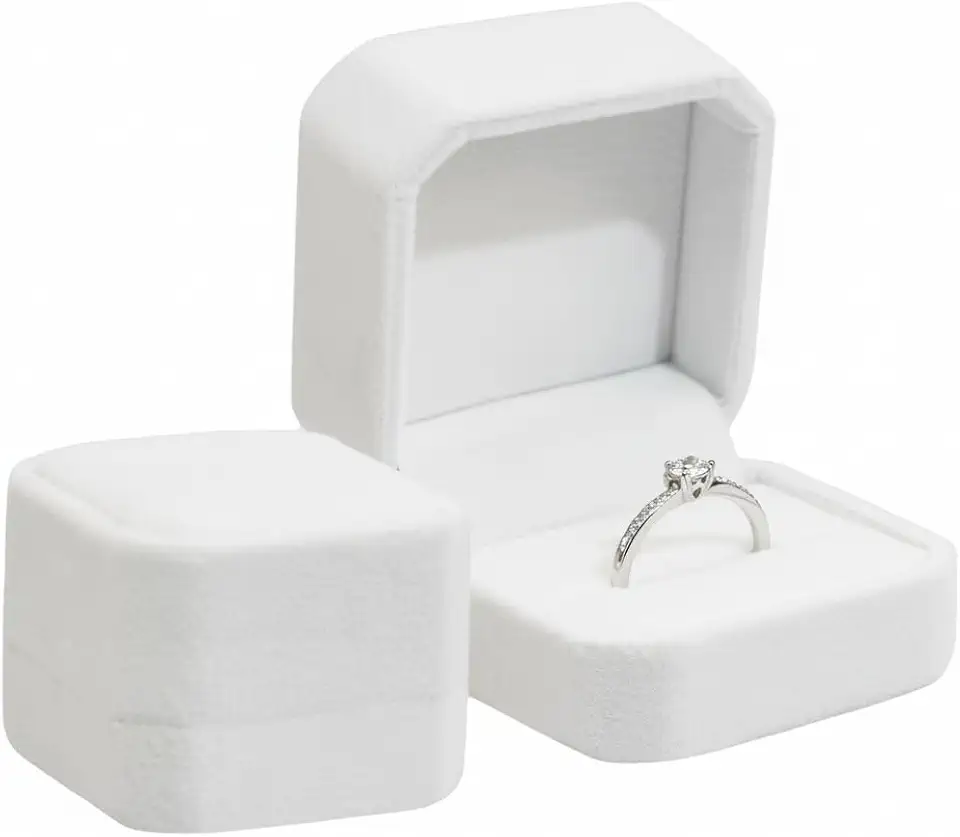 1 caixa de anel de veludo, brinco, pingente, caixa de joias para exibição de joias, caixa de presente para noivado, casamento, festa de casamento, branca