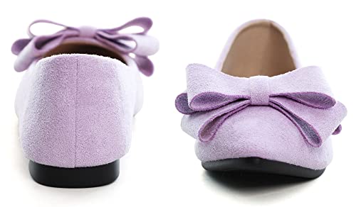 Image of SAILING LU Womens Bowknot Ballet Flats Pointy Toe Suede