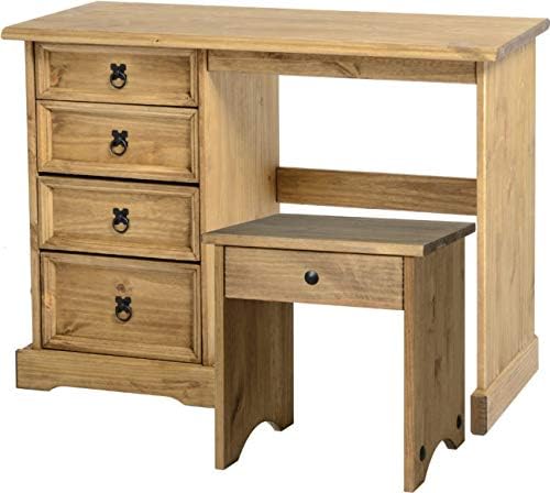 Seconique Corona 4 Drawer Dressing Table, Distressed Waxed Pine, 519.95 x 1134.95 x 124.95 cm