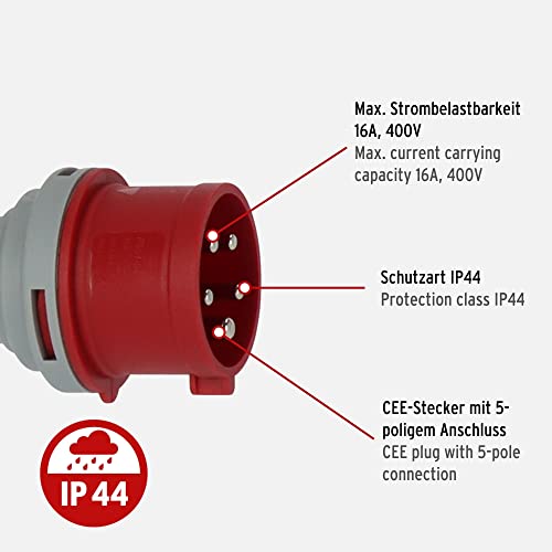 Brennenstuhl CEE-Stecker 400V/16A (für die Verwendung im Außenbereich IP44, schraubbare Anschlusstechnik, 5-polig)