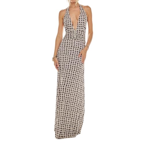 Womens Halter Floral Maxi Dress Deep V Neck Backless Bodycon Long Dresses Y2k Formal Cocktail Going Out Beachwear2