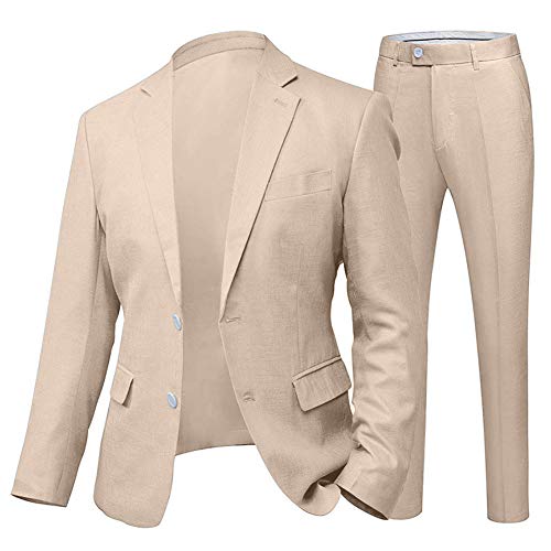 Wemaliyzd Mens Linen Suit Wedding 2 Piece Slim Fit Summer Blazer Coat Pants