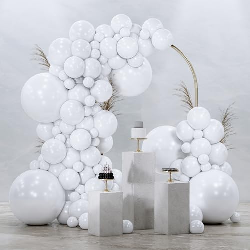 Image of PartyWoo White Balloons 145pcs Different Sizes Pack of 18 12 10 5 Inch Matte White Latex Balloon Arch Kit Garland for Wedding Bridal Graduation Baby Shower Birthday Party Decorations White-Y13