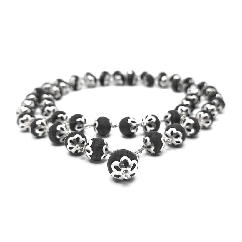 Image of SENDAN Original 925 Silver Karungali Malai with Cap (6MM, 54 +1 Beads, 24 Inches) / Government Lab Certified Malai