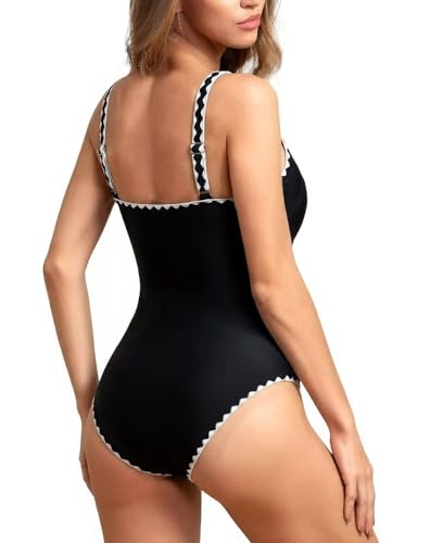 Image of Upopby Women's Vintage Padded Push up One Piece Swimsuits Tummy Control Bathing Suits Plus Size Swimwear