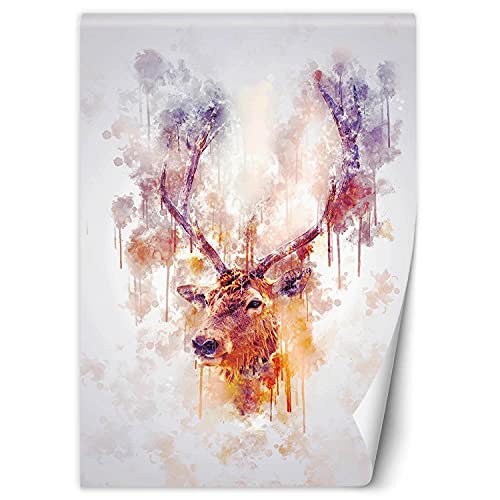 Carowall Papel Pintado Naturaleza Abstracto 150x210 cm Marrón Decoración De Pared Fotomural Decorativo Murales Comedores Salones Habitaciones Cabeza De Ciervo Animal Cover