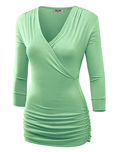 Lock and Love Women's 3/4 Sleeve Cross Front Wrapped V Neck Top S-3XL