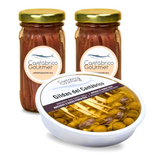 36-46 Filetes Anchoas de Santoña Artesanales (200gr) + 20 Gildas de Anchoas del Cantábrico en Aceite (600 gr) | Packs Gourmet Variados | Elaborado por Casa Santoña