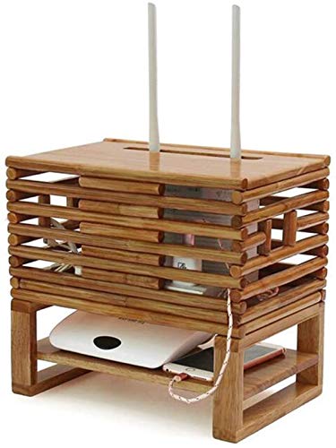 Router-Rack Drahtlose Router Aufbewahrungsbox Kabelmanagement Box Set Top Box Regal Lager-Lager Rattan-Holz Set-Top-Box-Rack (Color : B)