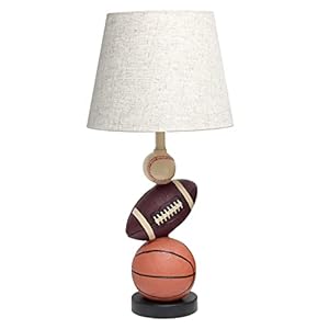 Simple Designs LT1082-SPT SportsLite 22″ Tall Popular Sports Combo Basketball, Baseball, Football Polyresin Table Desk Lamp w Light Beige Fabric Shade for Kids’ Room, Nursery,Bedroom,Gameroom,Mancave