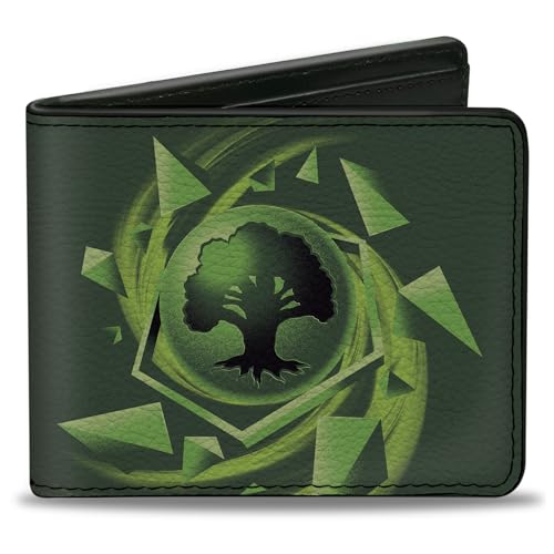 Buckle-Down Magic the Gathering Wallet, Bifold, Magic the Gathering Green Mana Tree Icon and Logo Greens, Vegan Leather