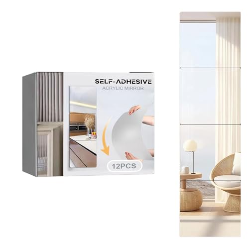 Genérico Paneles De Espejo,12 Piezas De Paneles Cuadrados Adhesivos De Acrílico | Láminas De Espejo De 9.9x9.9 Centímetros | para la Decoración de Baño, Pared, Garaje y Armario del Hogar