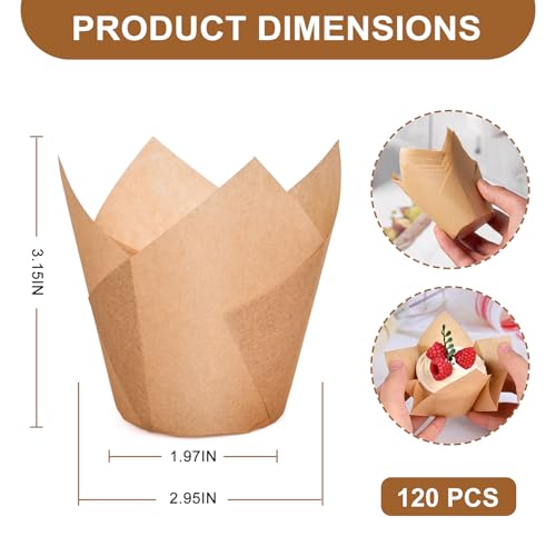 Neyimqr YJXZT 120 Counts Natural Tulip Cupcake Liners For Baking Cups, Food Grade Parchment Paper Muffin Liners Holders thumb #1