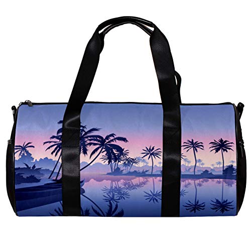 Sac de sport rond avec bandoulière amovible Kerala Backwater Boat River Plam Tree Training Sac de nuit pour homme et femme