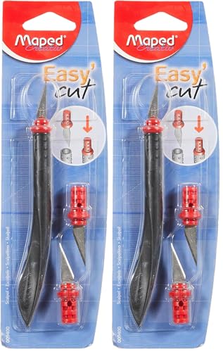 Maped Scalpel Easy'cut sécurité - 1 Scalpel de Précision Coupe-Tout avec 3 Lames et Embout Sécurisé - Outil de Découpe Loisir Créatif (Lot de 2)
