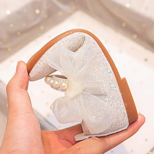 IWIHMIV Flower Girls Slip On Dress Pearl Bow Comfortable Soft Soled Flat Bottom Mary Jane Shoes for Party Wedding4