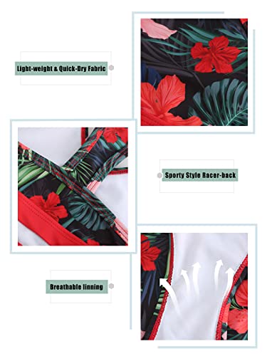 Image of Girls Two Piece Swimsuits Bikini Bathing Suit Kids Hawaiian Swimwear Set for Girls Red Floral Size 8 /7-8