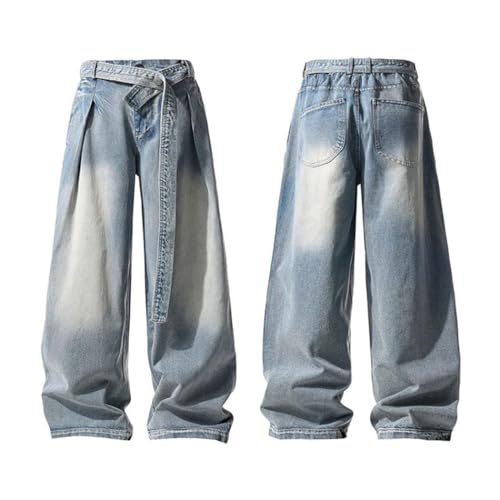 Men's Frayed Machete Jeans, High Street, American Flutter Design, Straight Wide Leg Denim Pants2