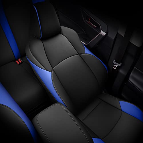 Image of AOMSAZTO Car Seat Cover Fit for Toyota CHR 2018-2022 Faux Leather Seat Covers Protector Compatible Airbag Waterproof C-HR Full Set Black&Blue | CHR Seat Covers Premium Faux Leather Breathable Compatible Airbag Scratch Resistant 1:1 Customized Seat Cushion Protectors