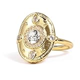 ORIGENCE Gold Oval Shield Ring for Women 14K Gold Plated Vintage Domed Statement Ring with Side Pavé Cubic Zirconia Antique Oval Coin Rings Unique Jewelry Gift