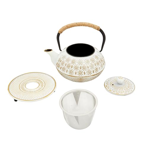 Juvale Stovetop Cast Iron Tea Kettle with Infuser - Superior Heat Retention Loose Leaf Tea Pot - Built-In Teapot with Strainer - Includes Trivet & Infuser Kettle - White, 27 Oz (800 ml) by Juvale - Used condition - Image 5