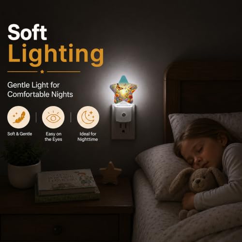 Image of Butterfly Flowers Plug in Star Night Light, Night Light with Sensor for Kids Nursery Bedroom, Decorative Soft Glow Lamp for Hallway Bathroom, Energy Saving