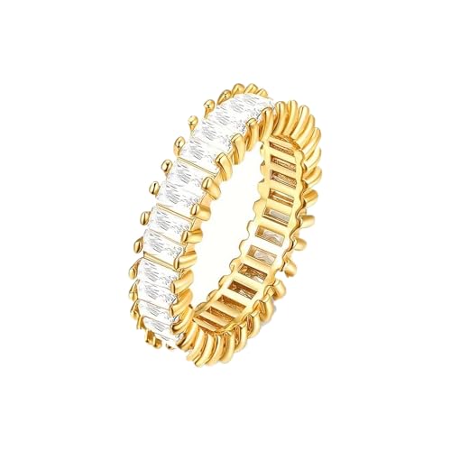 allyluoli OKG 18K Gold Plated 925 Sterling Silver Artificial Crystal Eternity Dainty Collar Ring For Women, Perfect For Knuckle Stacking, Anniversary Birthday Jewelry Gift, Wedding Bands Engagement.